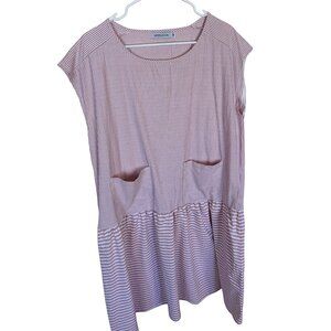 Miss Look Womens Dress Pink & White Striped Shift Pockets Medium Lightweight